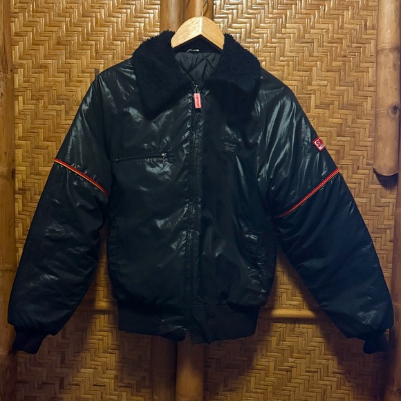 Black vintage Simpson Bomber Racing Jacket with Red Accents